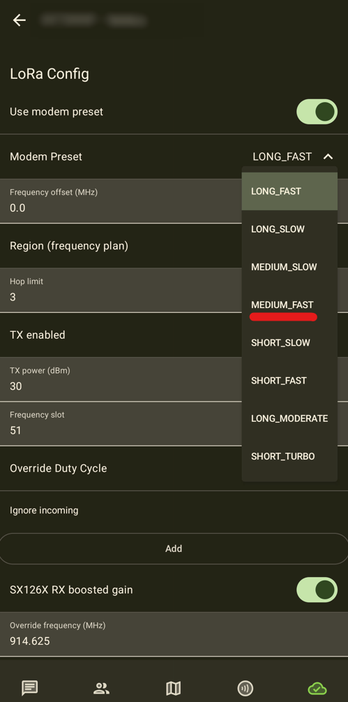 Android: Change modem preset to MediumFast
