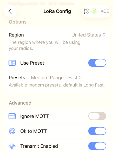 iOS: Set Node Lora Settings - Preset / MQTT