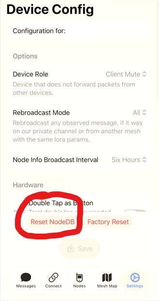 iOS: Reset node database
